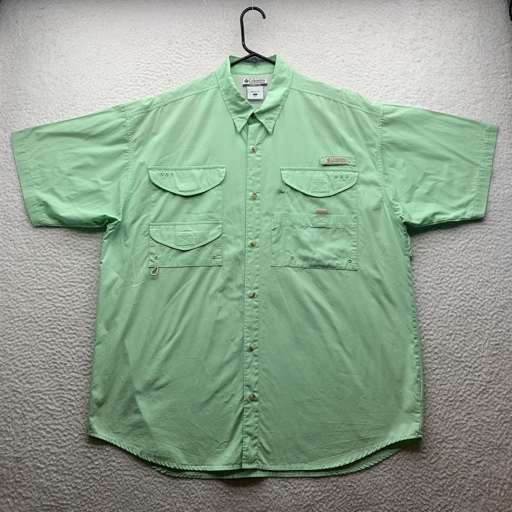 Columbia PFG Bonehead Shirt Mens Large Mint Green Fishing Outdoors Vented FM7130